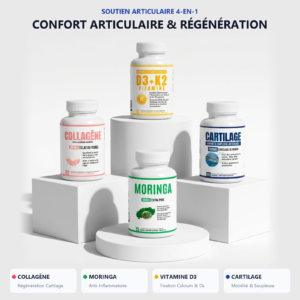 Pack Os et Articulations – Moringa, Collagène Marin, Vitamine D3 & Cartilage de Requin pour la mobilité et le confort articulaire au Maroc